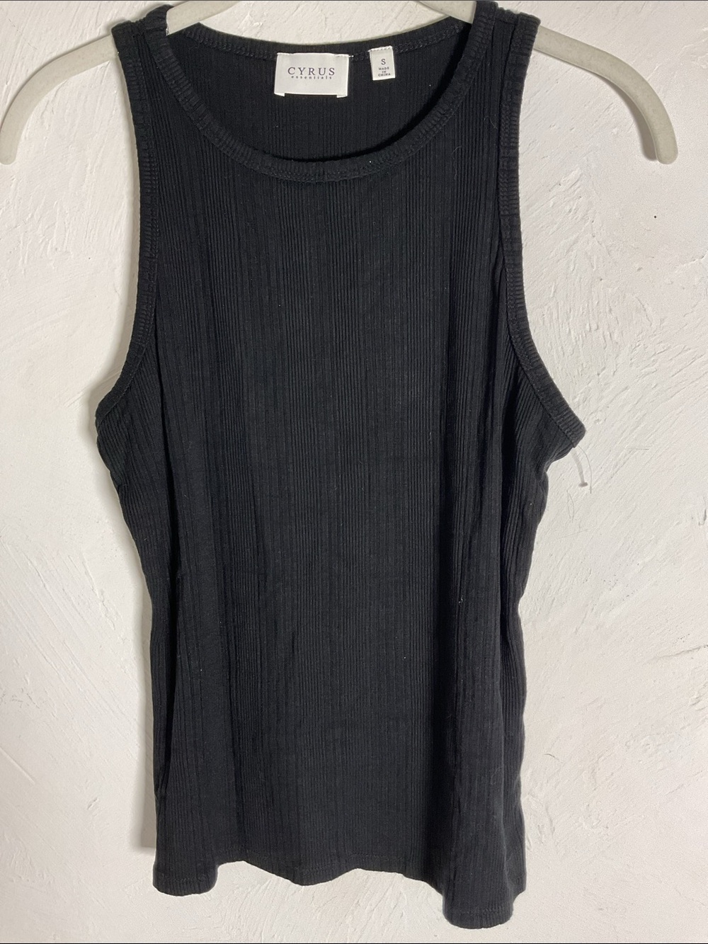 CYRUS Essentials Black Ribbed High Crew Neck Tank Top Size S NWOT